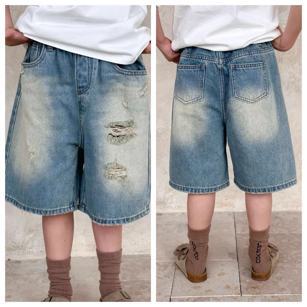 

Kids New Summer Denim Shorts Teen Boys Casual Knee-Length Jeans Teenage Child Fashion Blue Denim Trousers Toddler Ages 2-9Y