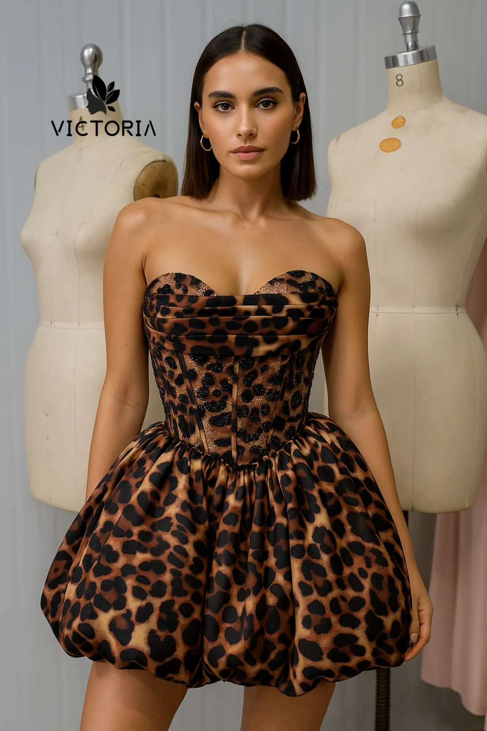 

Leopard Print Prom Dreses Evening Dresses Cute Cascading Sweetheart Ball Gown Mini Dress Puff Club Party Dresses Customized