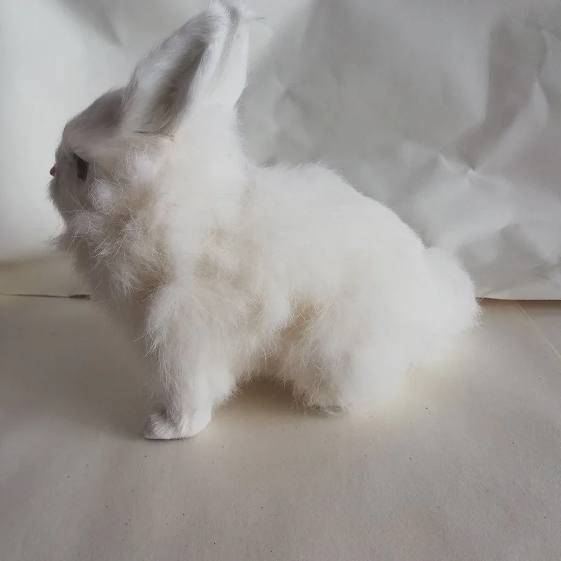 Simulation Animal 18x17cm Squatting Rabbit Hard Model Plastic&Furs White Rabbit Home Decoration Props Ornaments Gift S0115