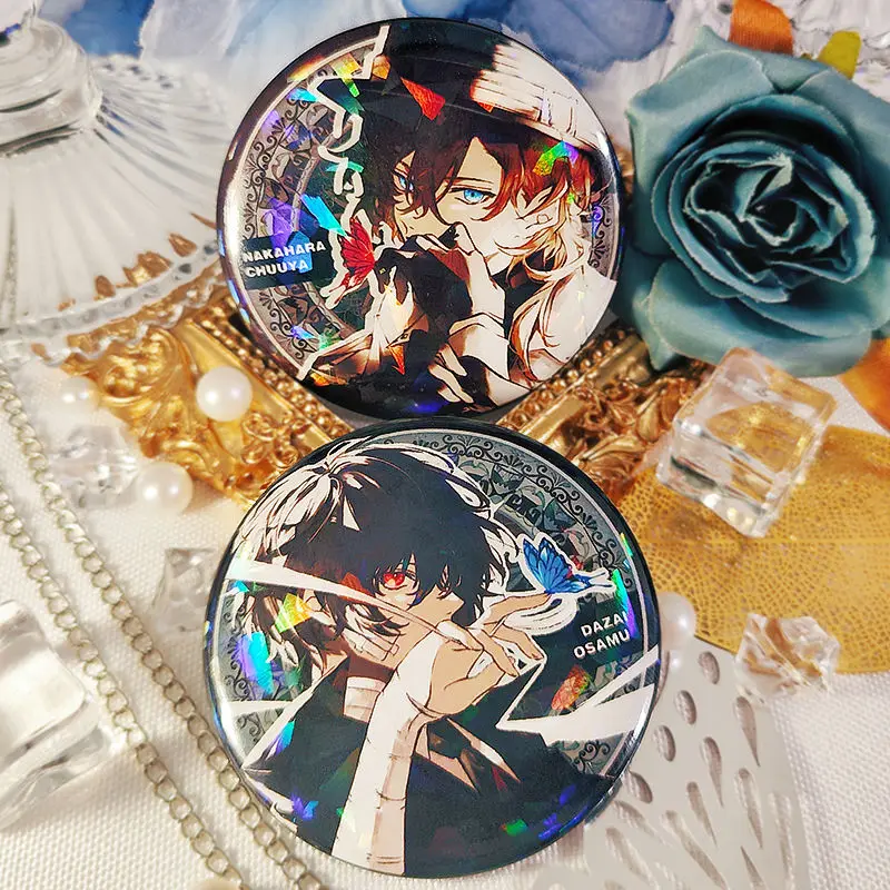 Bungo Stray Dogs Anime Figure, Dazai Osamu Nakajima Atsushi Nakahara Chuya rick Print Pins, Circular Laser Danemark ge Decoration