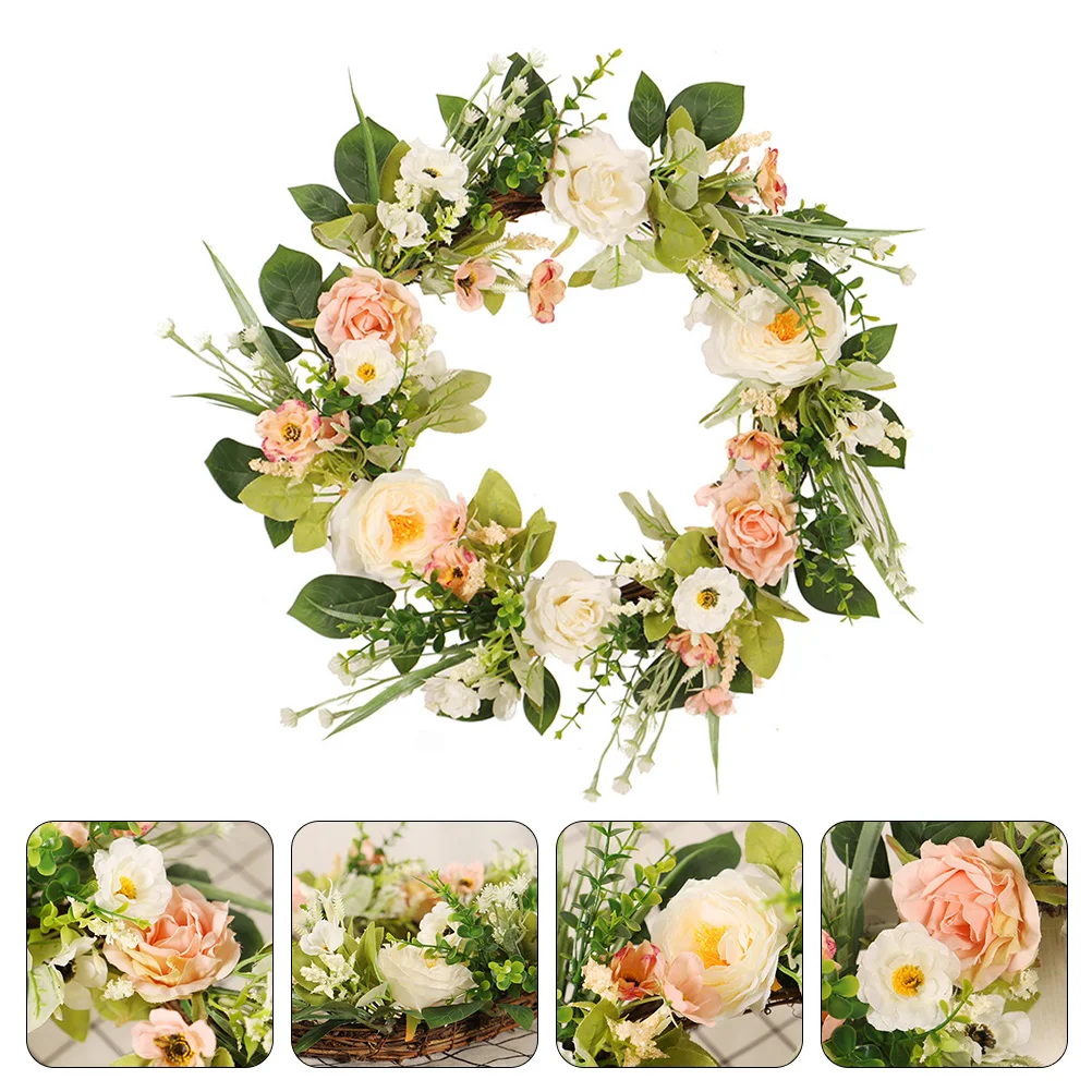 

1pc Artificial Imitated Flower Garland Realistic Fake Wreath Adorn Home Holiday Party Spring Door Hanging Decorative Wreath