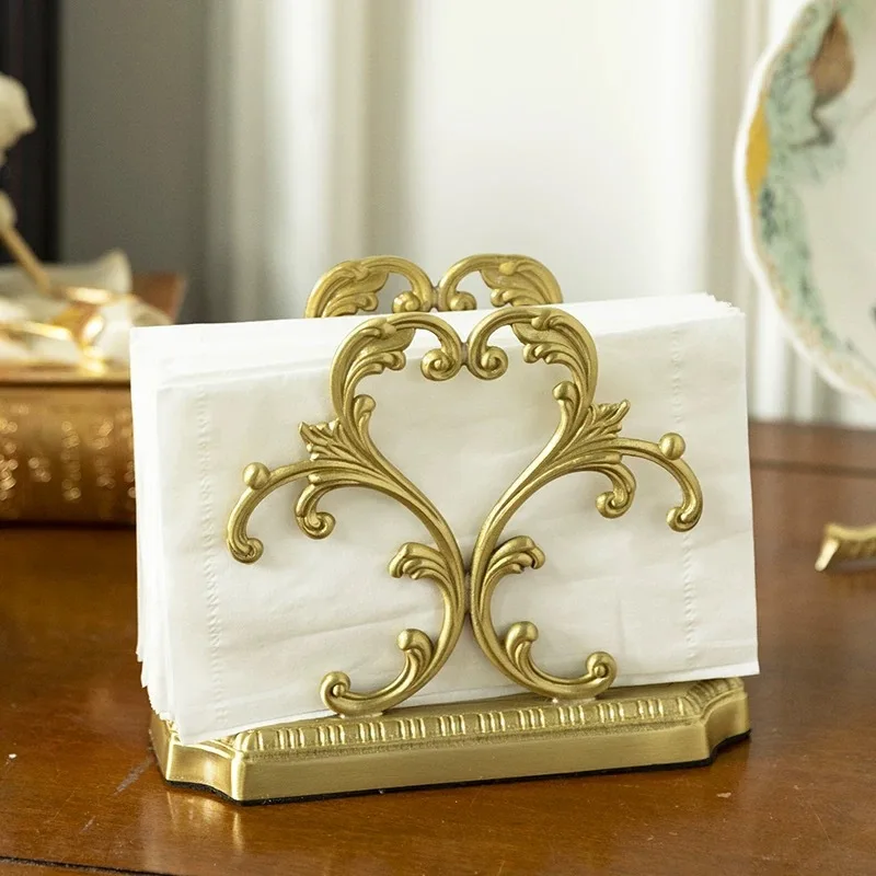 

Vintage Luxury Brass Material Tissue Holder Kitchen Toilet Paper Holder Storage Coffee Table Crafts Home Decoration Accessories