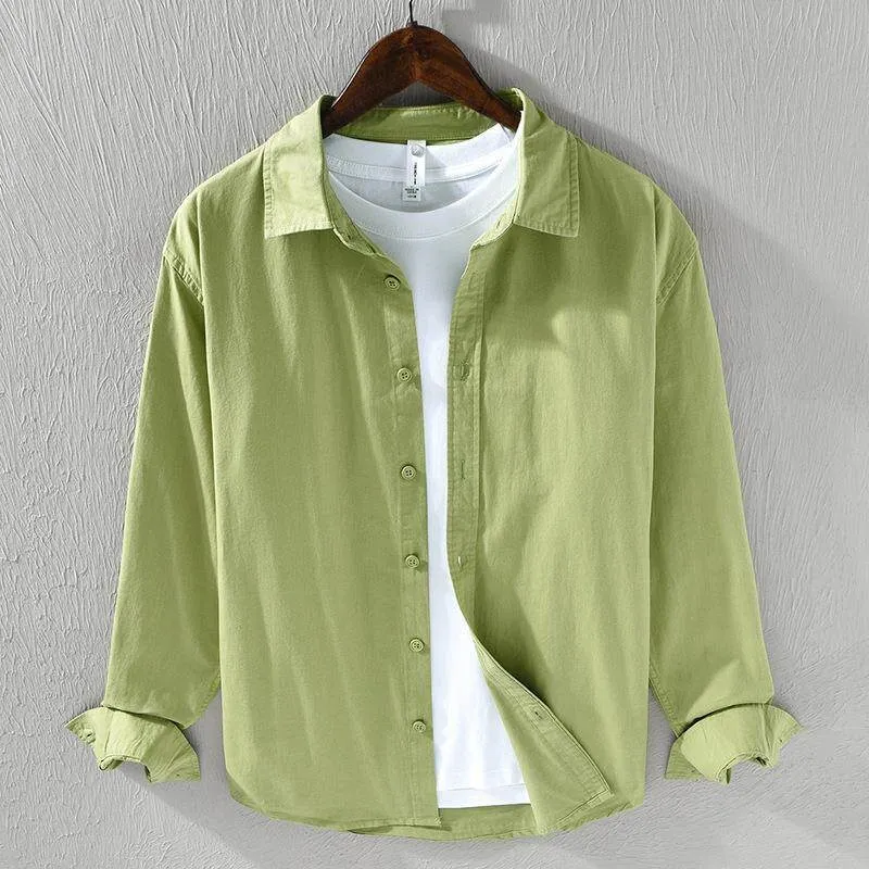 

White Long Sleeve Men's Shirt Youthful Simple Style Deformable Resistant Summer Fashion Inner Wear Pure Color Male Garment