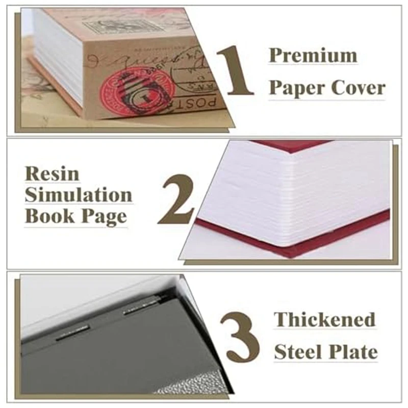 صندوق آمن للكتب المزخرفة مع قفل ، طراز عتيق ، للزينة ، التحويل السري ، سهل التركيب