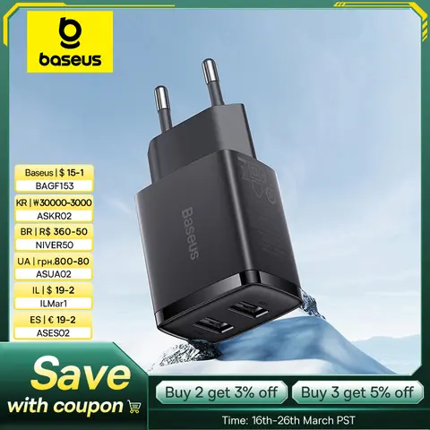 Baseus 10.5W USB 여행 충전기 미니 휴대용 벽 어댑터 충전기 iPhone Huawei Xiaomi 용 듀얼 포트 전화 충전
