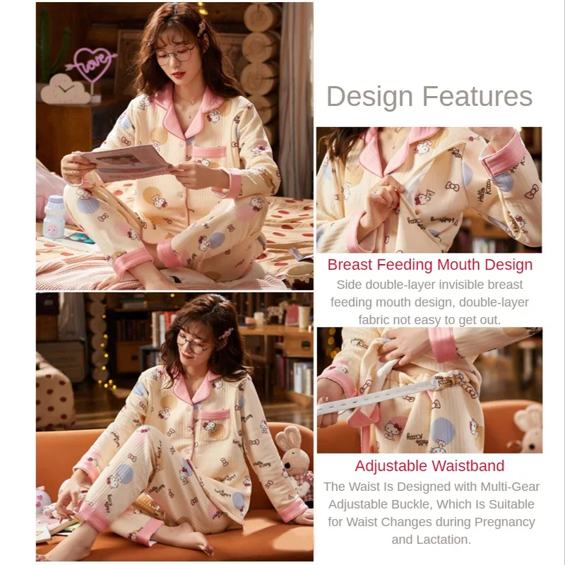 2pcs Set Hello Kitty Cotton Pajamas Women Comfortable Maternity Sleepwear Pijama Suit Female Sleep Leisure Home Loungewear Gifts