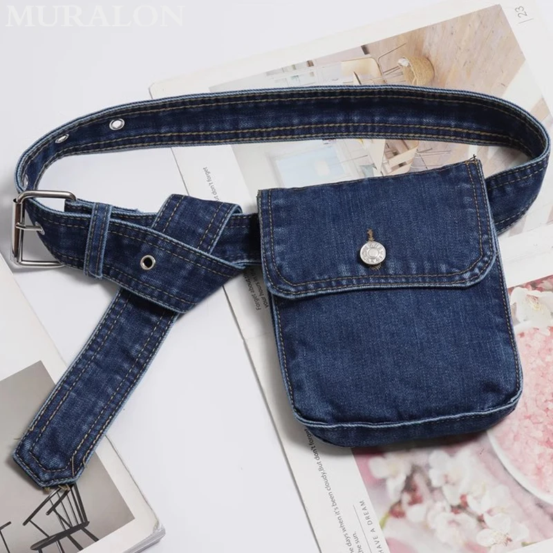 Women Denim Waist Bag Fanny Pack Wide Waist Belt Bag Fashion Adjustable Versatile Phone Purse Outdoor Vintage Cowboy Bag Lady