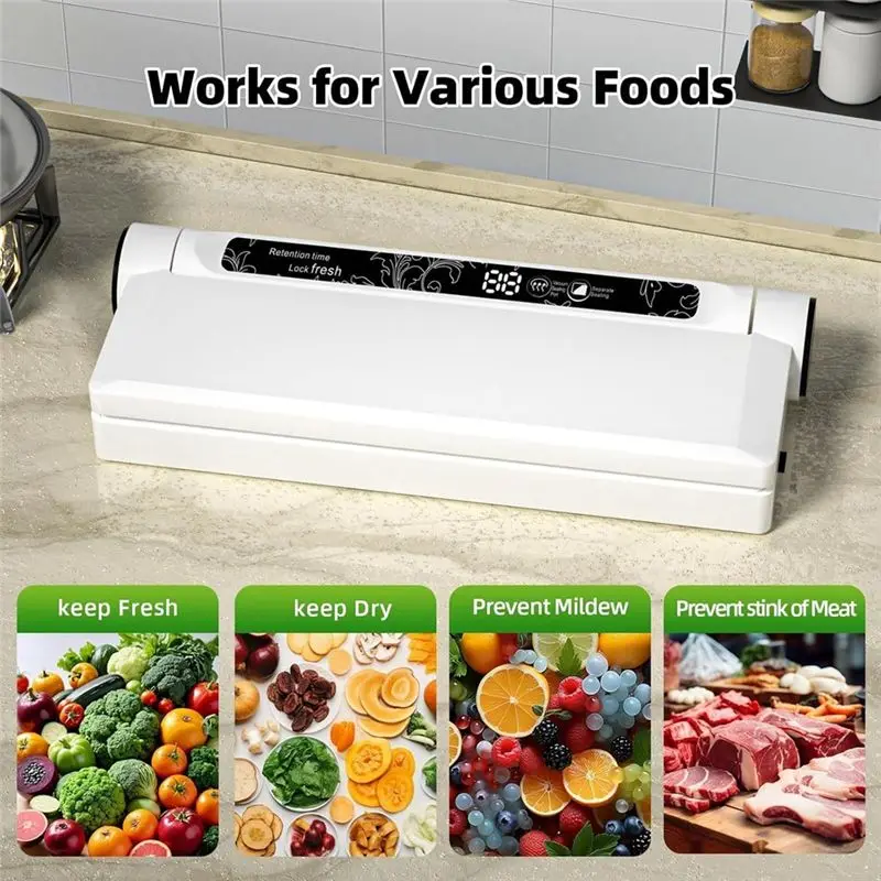 A38T-For Food Vacuum Sealer Machine, 75 KPA Strong Suction, 20 Vacuum Seal Bags Included, Dry/Wet Modes For Kitchen Use US Plug