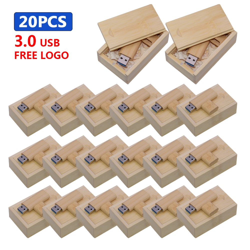 

20pcs/lot Wooden Business Usb Flash Drive Natural Wood Pendrive 4GB 8GB 16GB 32GB 64gb Memory Stick USB 3.0 Free Custom Logo