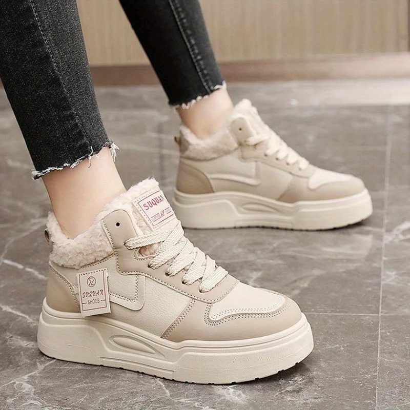 Casual Comfortable Warm Women's boots High Top Cotton Shoes Thick Sole Color Matching Height Increasing Simple Women's Shoes