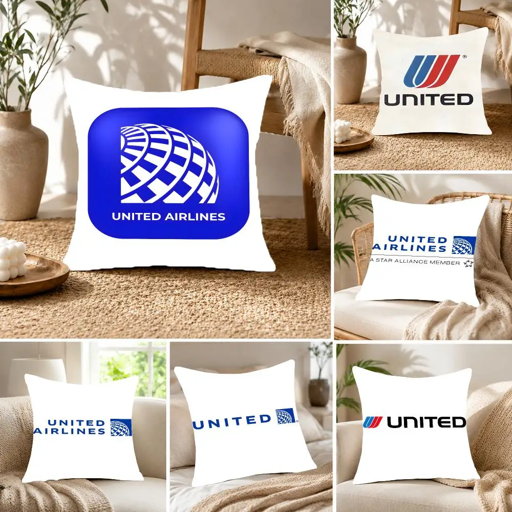 Airline Travel United Airlines Cushion Cover Fluffy velvet Nordic style plush Living room sofa decorative