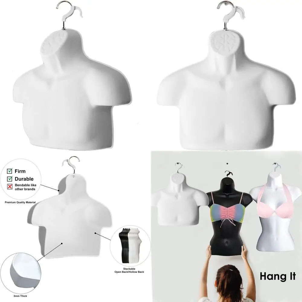 

White S-M Size Male Mannequin Set of 3 with Hollow Back and Hanging Hook