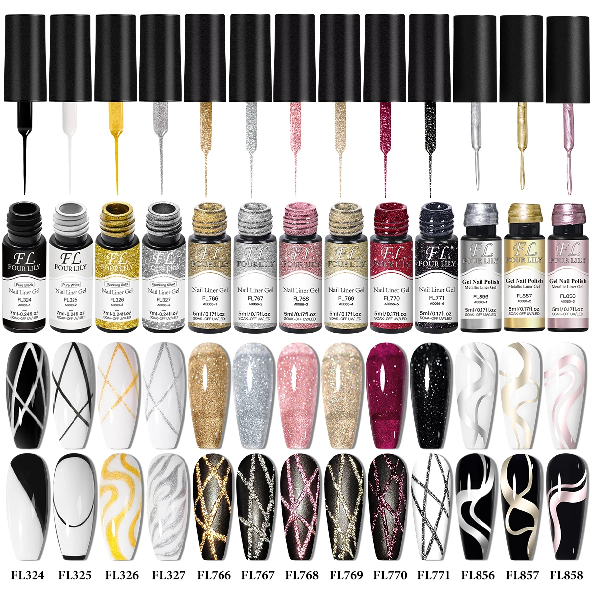 

7/9/10/13pcs Gold Silver Reflective Glitter Liner Gel Nail Polish Set Pull Line Graffiti Painting Stripe DIY French Nails Design