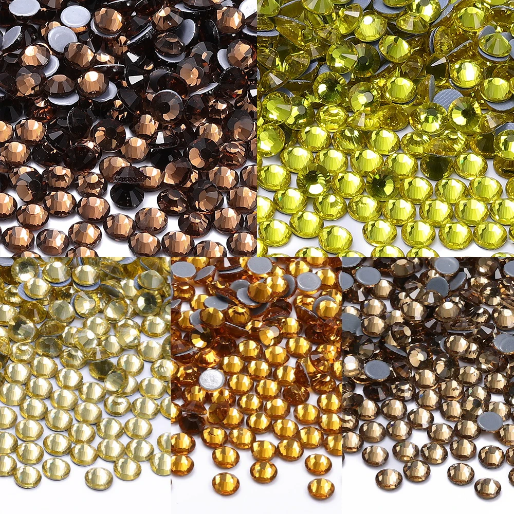 

QIIY SS6-SS30 Yellow Series Glass Crystal Rhinestones Hotfix Flatback Iron On Stones For Wedding Dress Fabric Clothes Decoration
