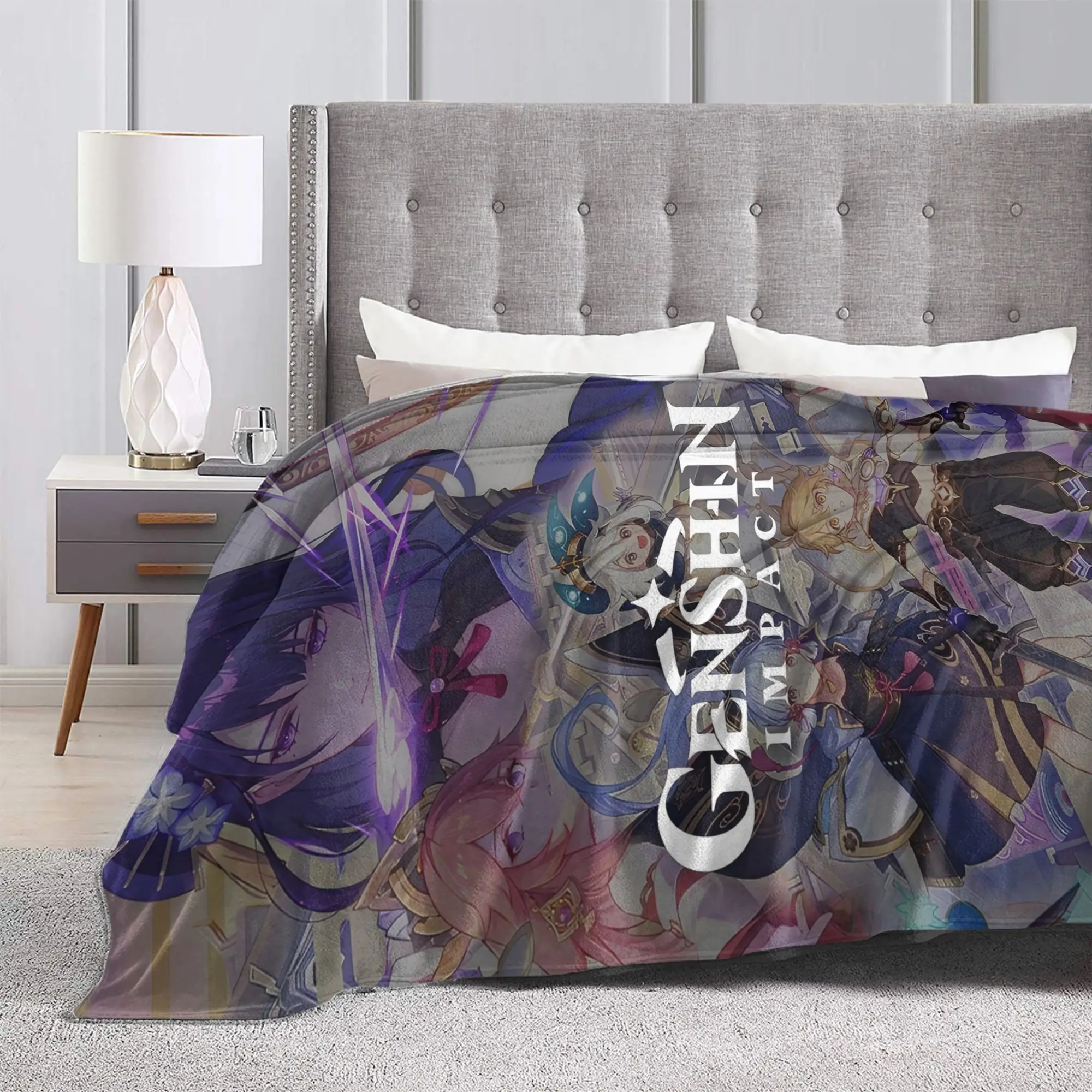 Y2K genshin impact game Blanket Ultra-Soft Coral Fleece Plush  Cozy Throw Blanket Machine Washable