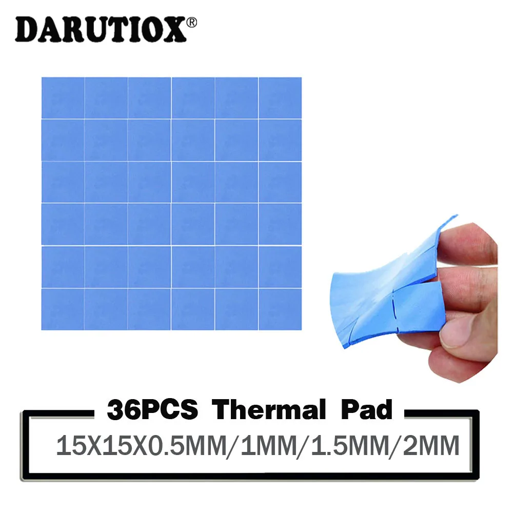 Darutiox 36 pcs 15mm*15mm*2mm 1.5mm 1mm 0.5mm Thermal Pad GPU CPU Heatsink Cooling Conductive Silicone Pad