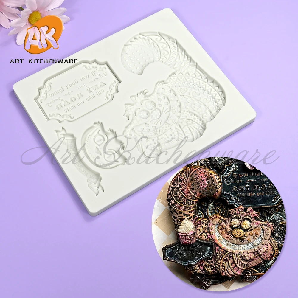 Cartoon Cat Pattern Embossed Silicone Mold Fondant Chocolate Cake Mold DIY Resin Clay Making Mould Home Decorating Tool Bakeware