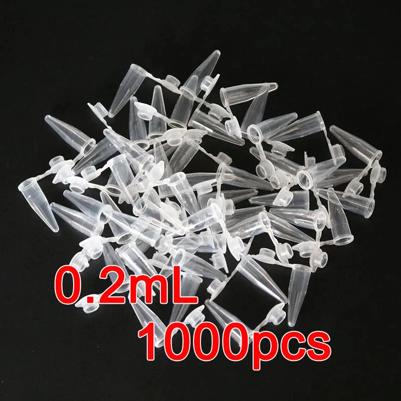 0.2ml Centrifuge Tube Test Tubes Transparent Plastic Tube Container Science Laboratory Test Accessories Lid , 500Pcs，1000pcs