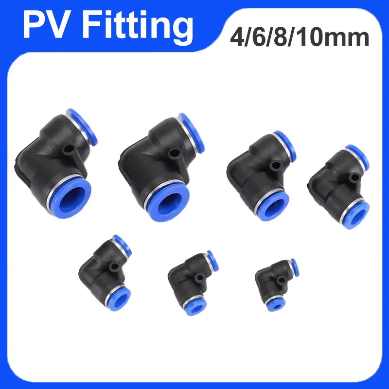 PV Pneumatic Fitting Water Pipe Connector Tube Air Hose Couplings Release Joint 4/6/8/10/12mm Push in 90 Degree Elbow Plastic