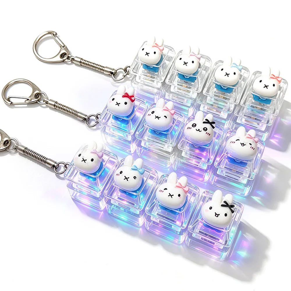Miffy 4-Key Fidget Keychain Caps Clicker Light Up Pendant Kawaii Rabbit Stress Relief Toy Bag Charm Gift키캡 키링