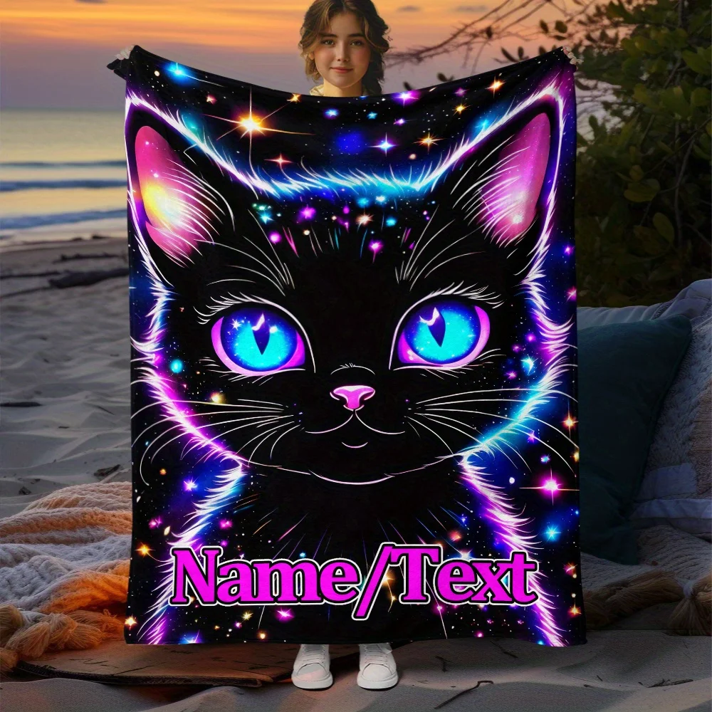 1 قطعة بطانية اسم مخصص مع القطط لطيف طباعة نمط جميع المواسم المنزل لينة مريحة الفانيلا بطانية غرفة نوم مدرب ديكور #1