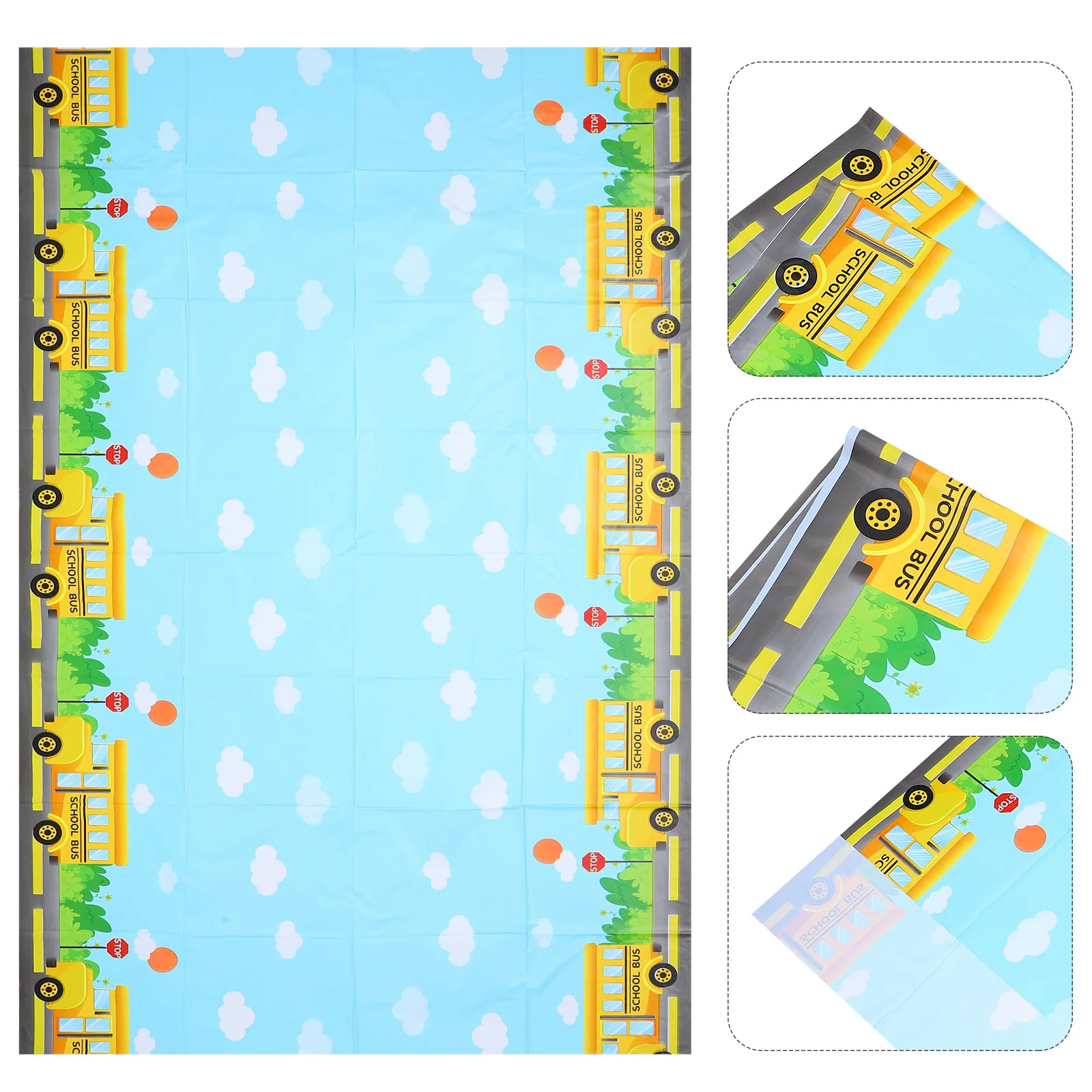 

Disposable Pe Party Tablecloth Back to School School Bus Pattern Bright Colors Clear Printing Decoration Bus Tablecloth