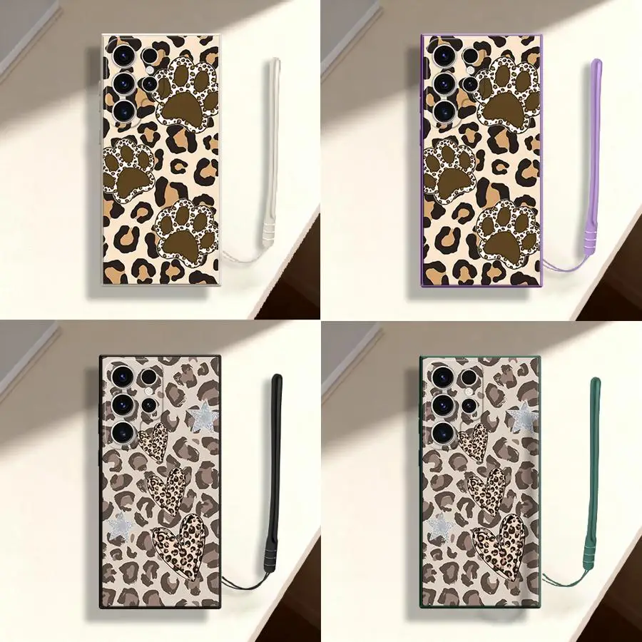 Leopard Paw Print Love Phone Cover Case for Samsung Galaxy S26 Ultra S21 S20 FE S24 S25 Plus S23 Note 20 10 S22