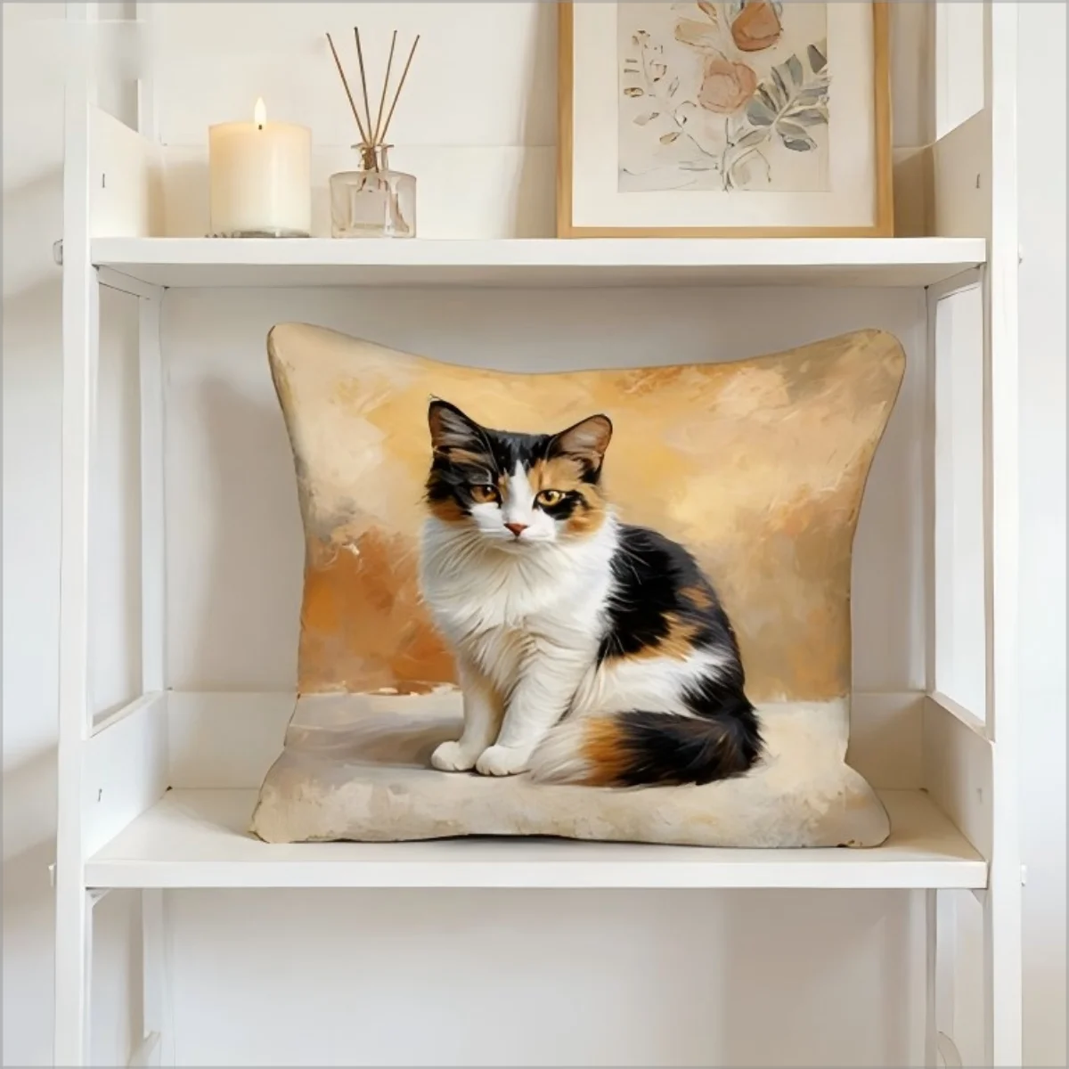 Vintage Oil Painting Calico Cat Pillow Cover Cute 2D Kitten Print Soft Cushion Case for Sofa Bed Couch Home Decor