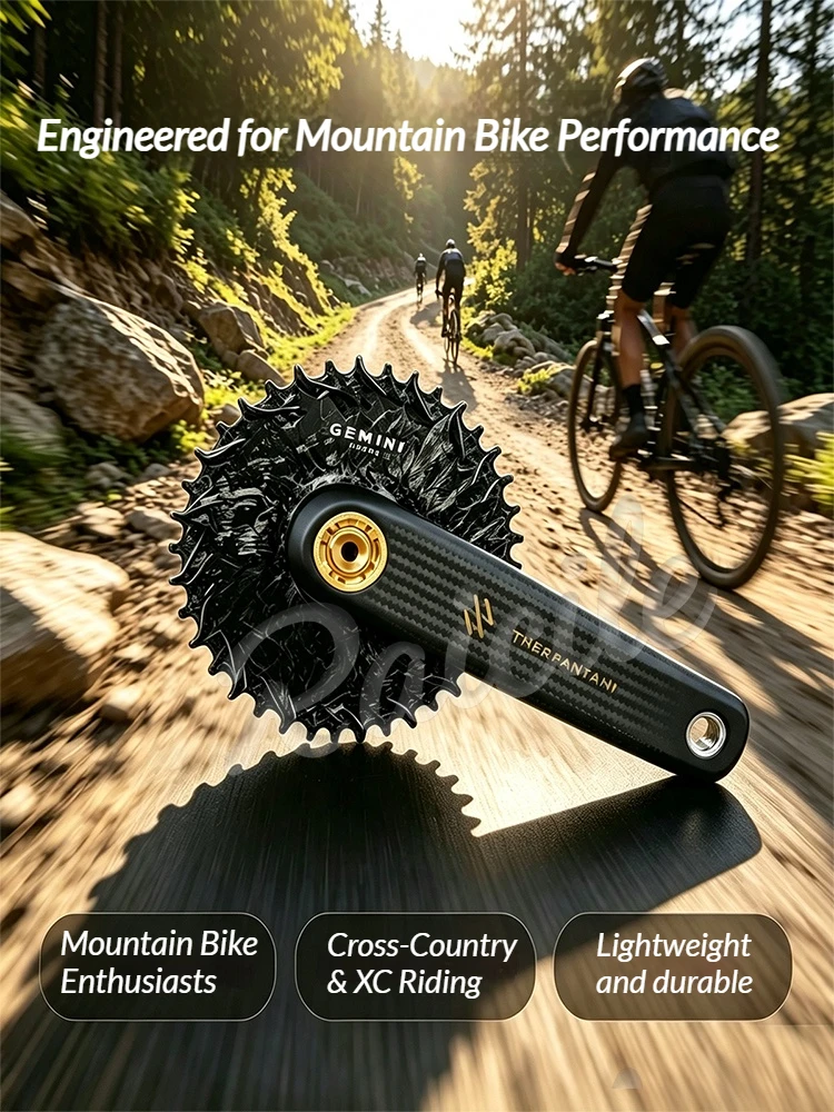RPANTAHI Carbonfaser-Mountainbike-/Faltrad-Kurbelgarnitur, 24mm Titanachse, ultraleichte Mountainbike-Kurbelgarnituren, 3-Bolzen-Montage – Detail 1