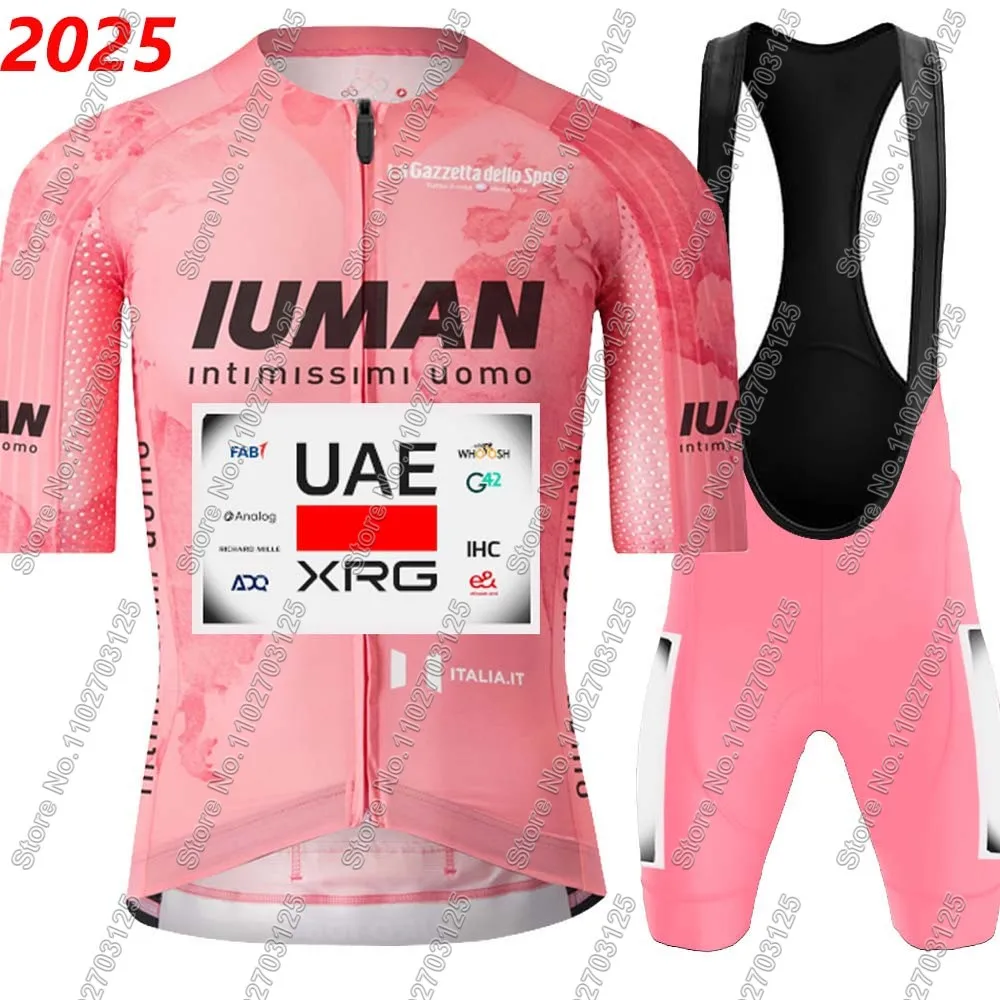 

Розовый комплект одежды для велоспорта Team UAE Team 2025 Tour de Italia Италия, летняя одежда для велосипеда, рубашки для шоссейного велосипеда, шорты для велосипедного нагрудника MTB