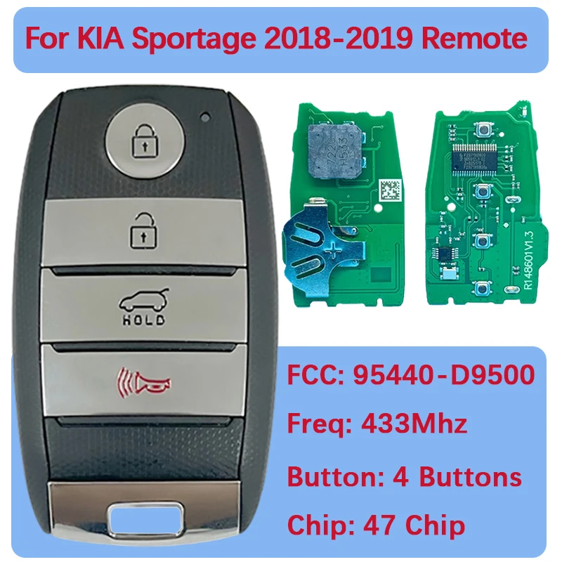 

CN051087 Послепродажный 4-кнопочный смарт-брелок с 4 кнопками, смарт-ключ PN 95440-D9500 TQ8-FOB-4F08 для Kia Sportage 2018-2019