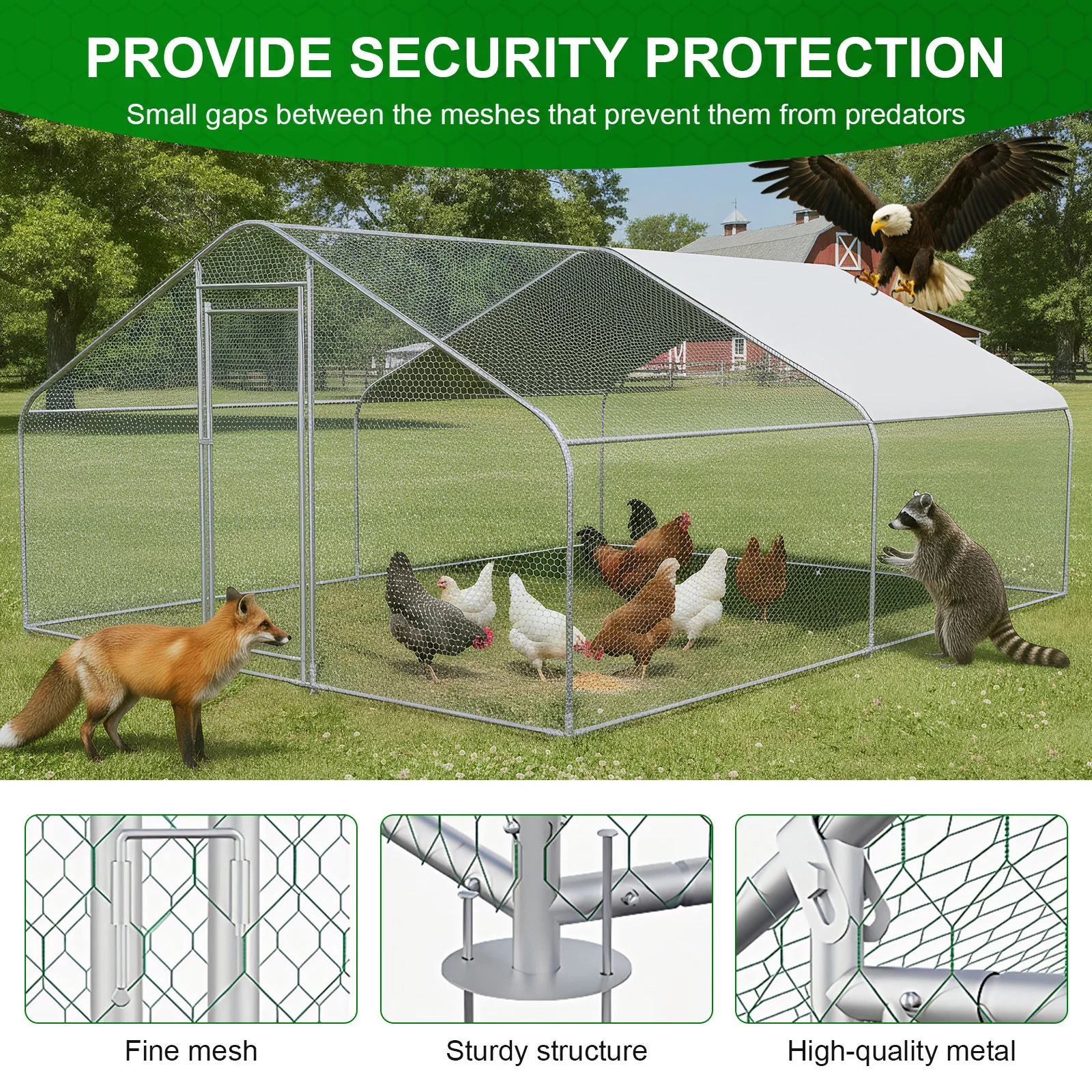 

9.84x13.12x6.56FT Large Chicken Coop with Cover Chicken Playpen Enclosure Spire Shaped for Outdoor and Yard Farm Use