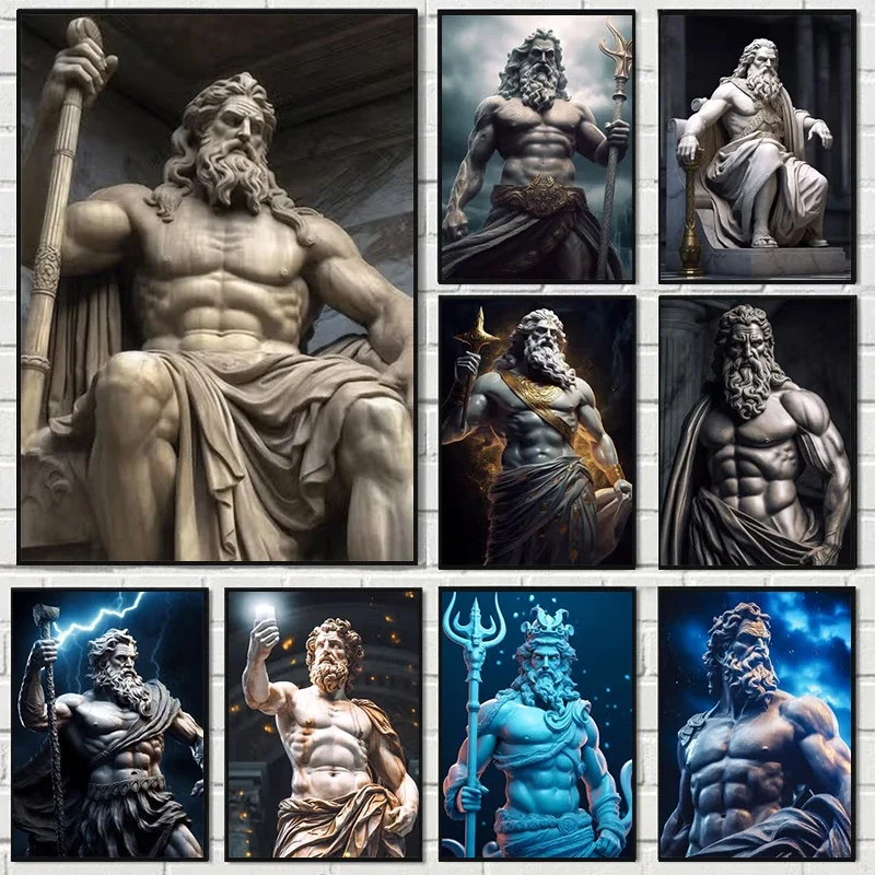 Zeus Sculpture Poster Black and White Greek God Abstract Prints Greek Mythology Canvas Painting Home Living Room Wall Decoration