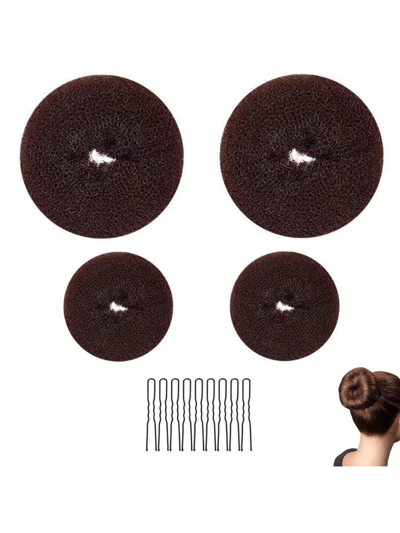 14-teiliges Dutt-Maker-Set: Haar-Donut-Shaper in 4 Größen + Haarnadeln, perfekt zum Erstellen eleganter Hochsteckfrisuren – Detail 8