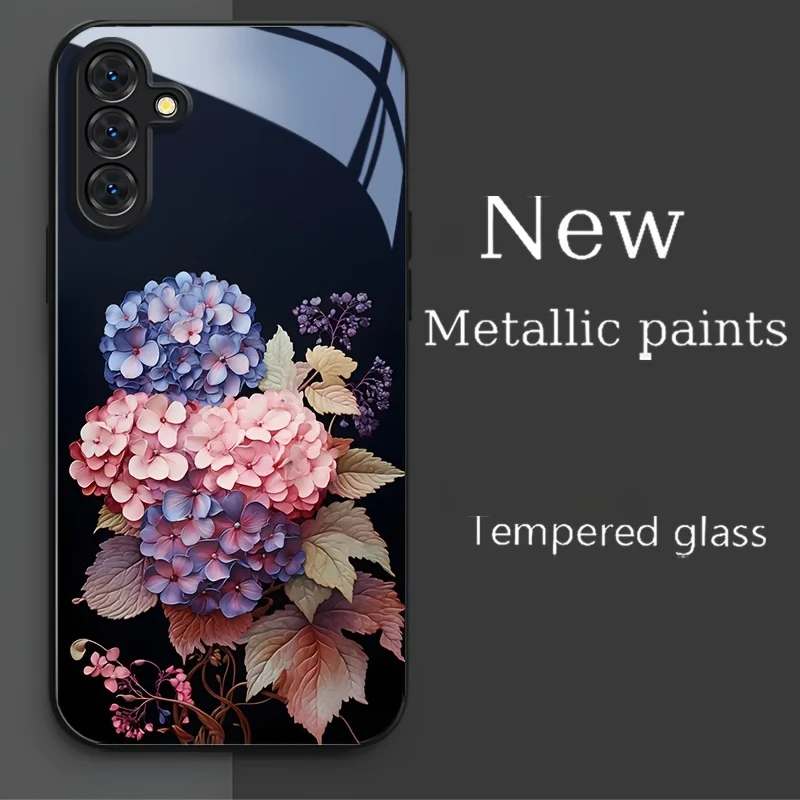 Metallic paint tempered glass phone case suitable for Samsung Galaxy S26 S25 S24 S23 S22 S21 S20 FE/Ultra/Plus anti drop