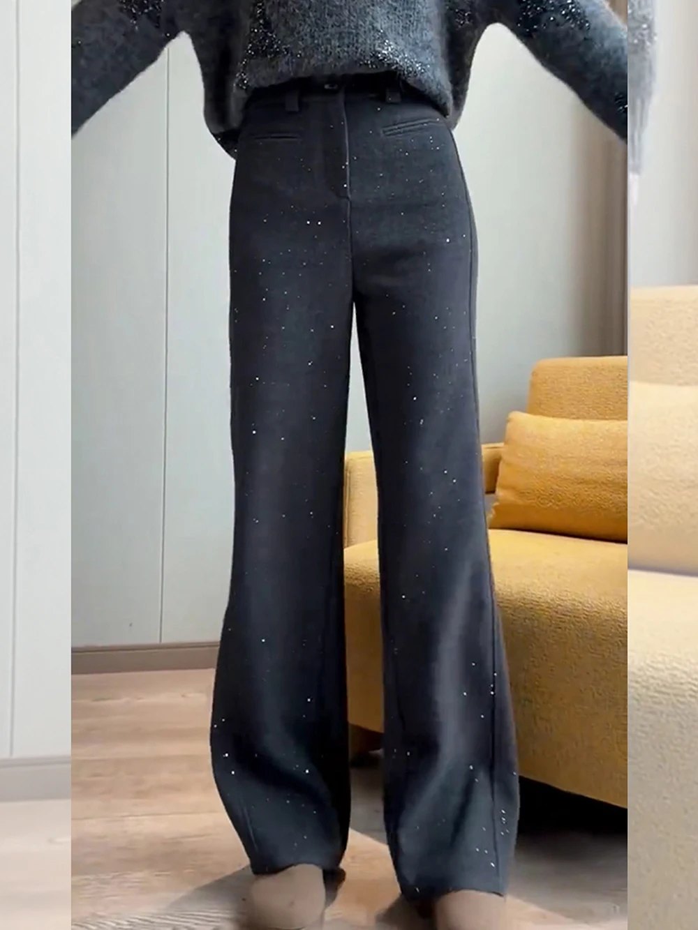 مجزوز السراويل الصوفية اللامعة المرأة 2025 شتاء جديد متعدد الحجم السراويل الطويلة يندبروف الدافئة عادية أنثى واسعة الساق السراويل