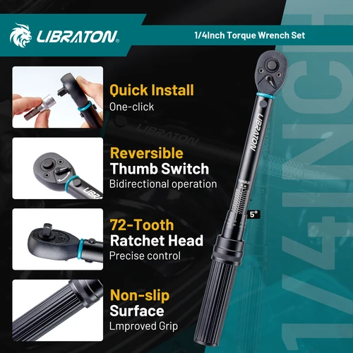 Imagen 2 del producto LIBRATON Llave dinamométrica para bicicleta de 1/4'', llave dinamométrica de alta precisión de 5-25Nm / 1-6Nm, precisión de ±3%, juego de llaves dinamométricas de accionamiento cuadrado