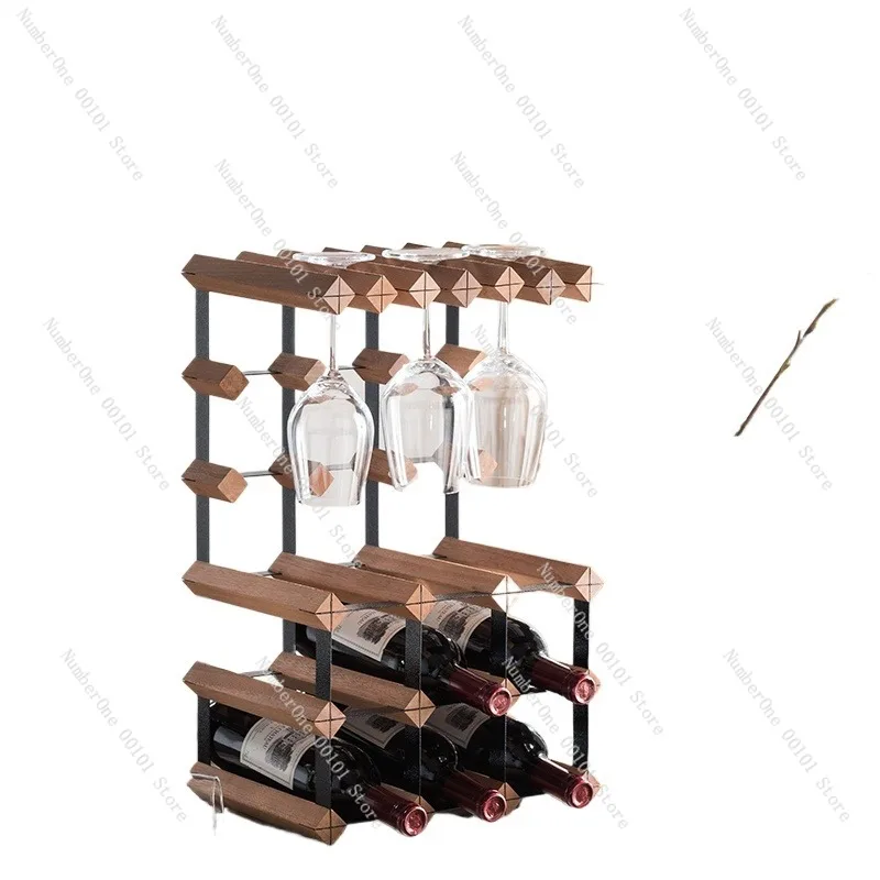 Modern Solid Wood Wine Rack with Inverted Glass Storage, Elegant Home Bar Cabinet for Red Wine Glasses Display
