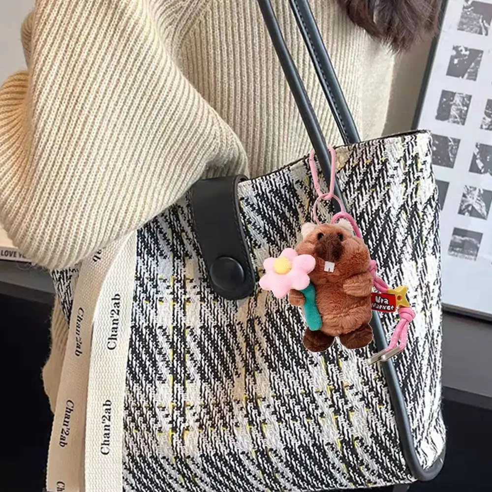 Halten Sie Blumensimulation Murmeltier gefüllte Schlüsselanhänger Fluffy Collection Murmeltier-Blumenstrauß Plüschanhänger hängende Ornamente