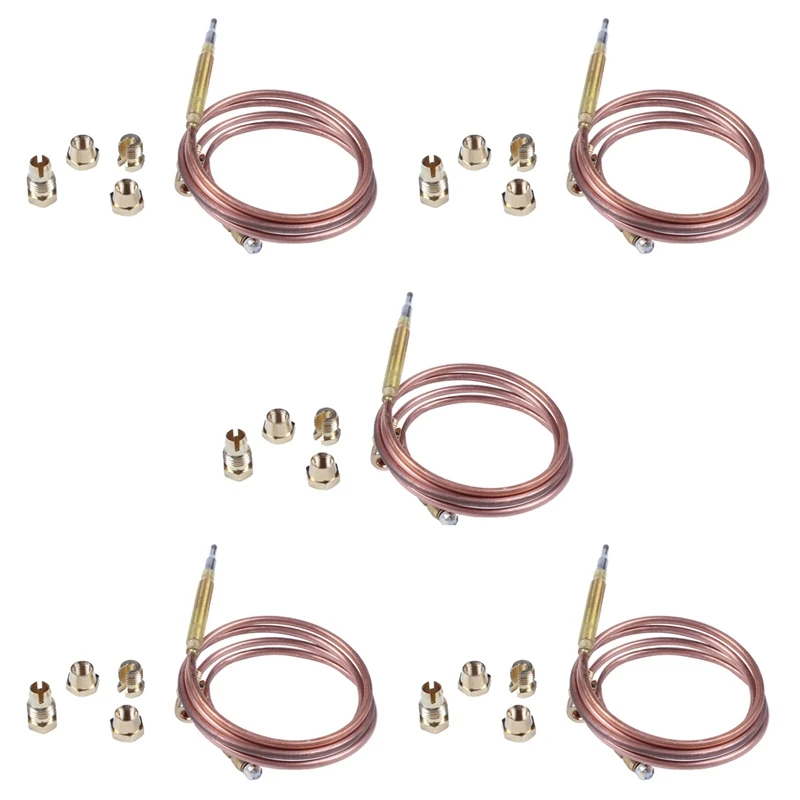 5 Pcs 900Mm Gas Stove Universal Thermocouple Kit M6X0.75 With Spilt Nuts (Five) Replacement Thermocouple