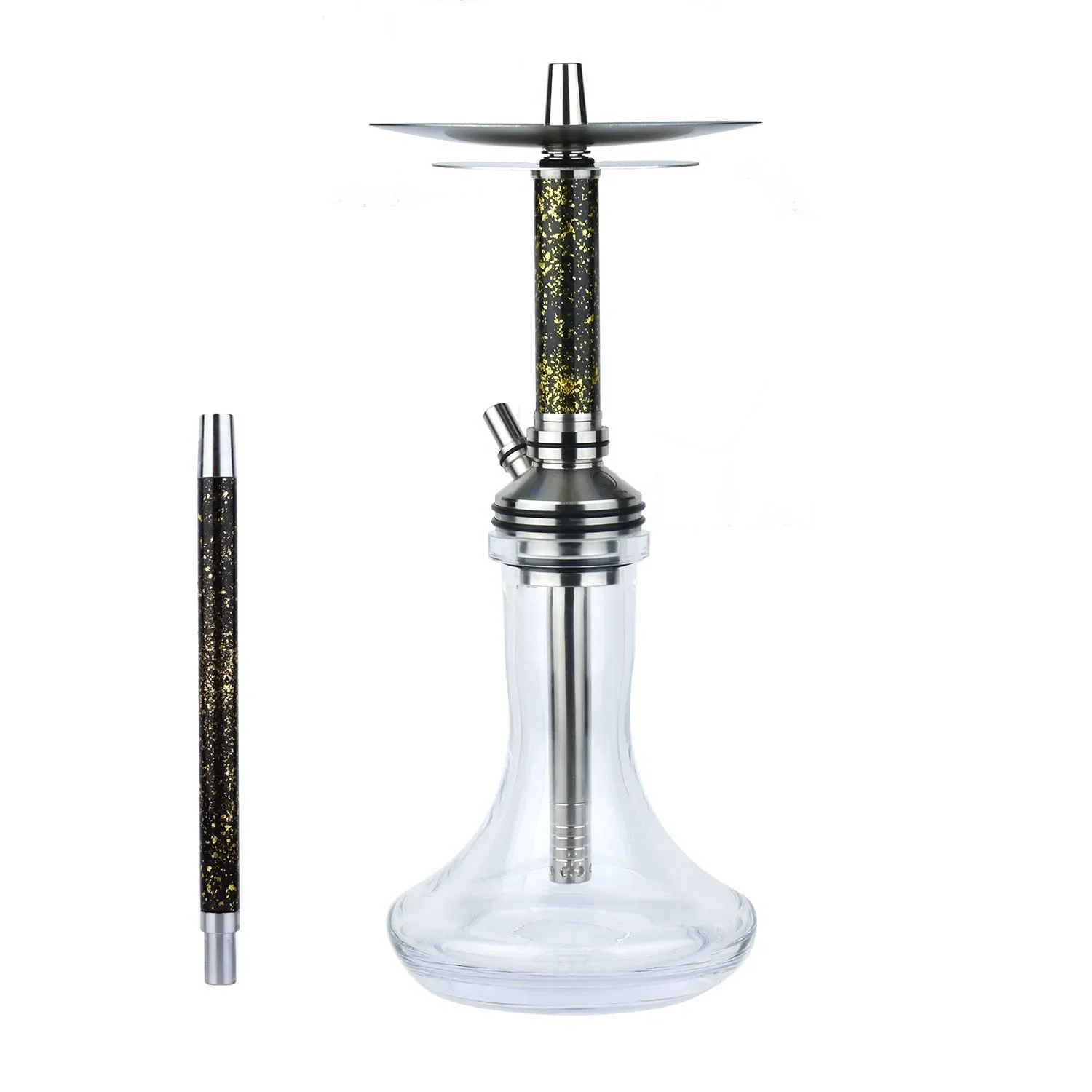 

Premium Hookah Set 304 StainlessSteel, Carbon Fiber with Gold Foil Shisha Chicha Nargile Water Pipe Accessories