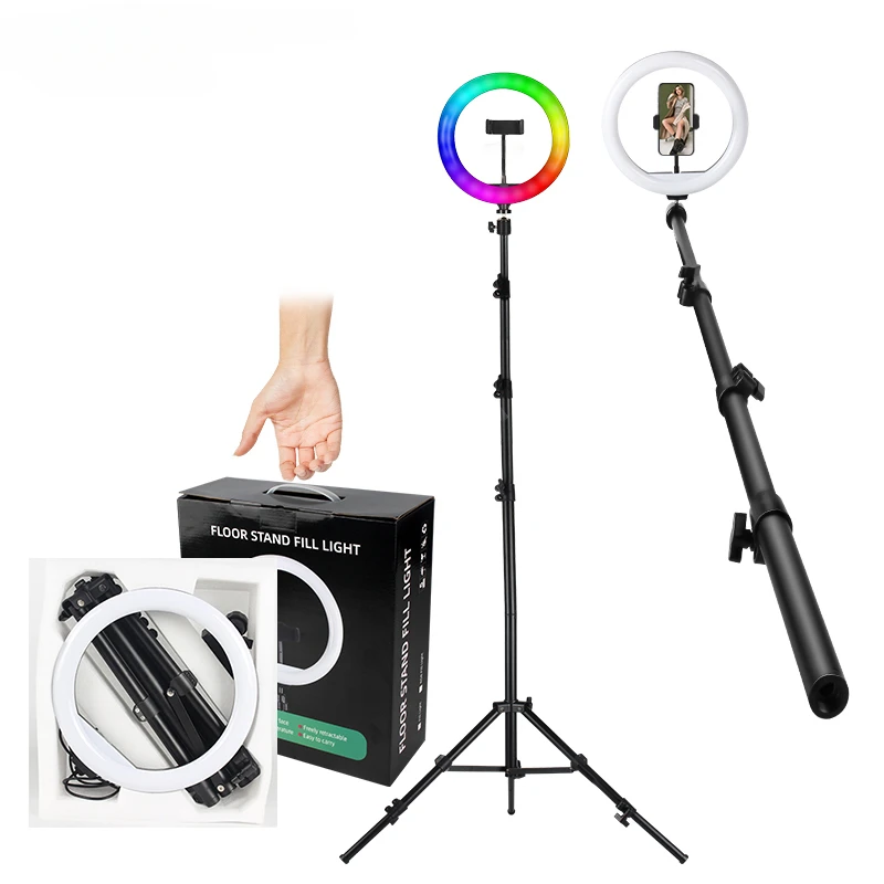 Anel de LED portátil Fill Light, tudo-em-um pacote com tripé, suporte retrátil, iluminação fotografia, selfie, 10 ", NB809