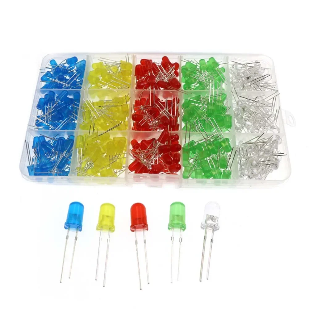 500pcs 5mm LED Diode Light Assortment Circuit Emitting Diodes Bulb Lamp Set For Christmas Lights Lighting Effects Experiments