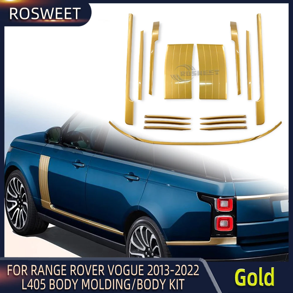 ROSWEET High Quality Gold Car Body Side Door Shark Gills Trim Strip Kits For Land Range Rover Vogue L405 2013-2017 2018-2022