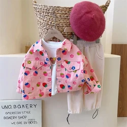 Girls Coat Spring and Autumn New Children's Flower Denim Jacket Top Girls Baby Polo Coat Jacket Jeans Spring Clothing