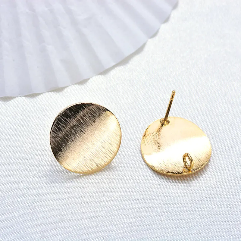 6PCS 12MM 24K Gold Color Plated Brass Jewelry Accessories Round Stud Earing DIY Making Hand Made Jewelry Findings Component