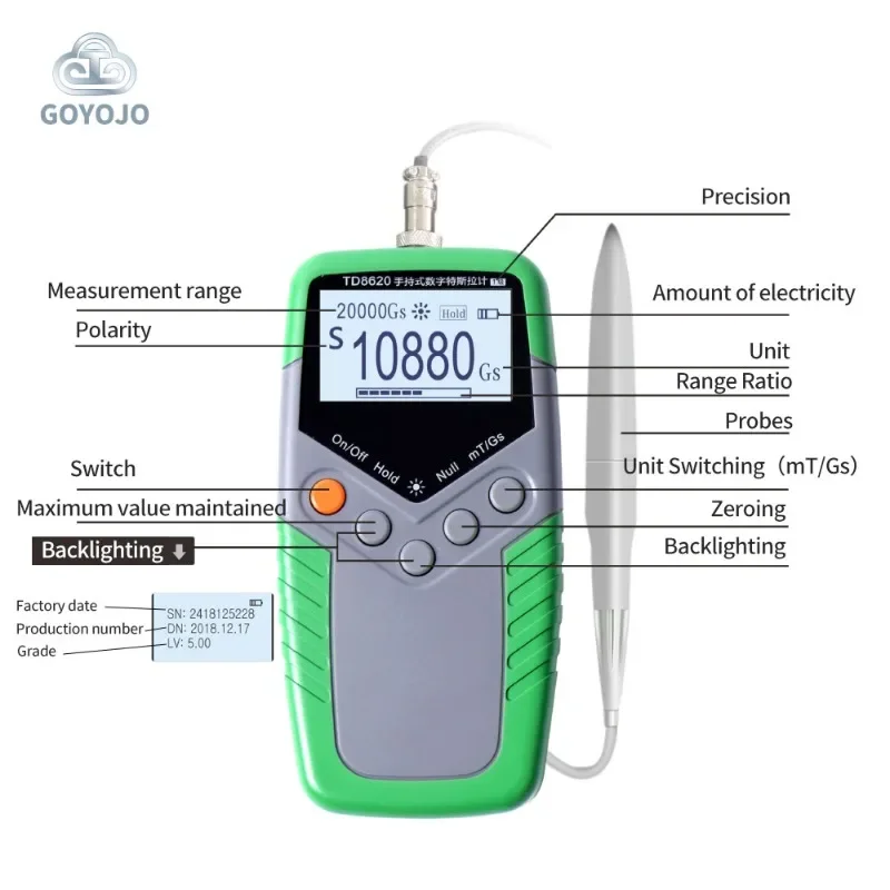 TD8620 Hand-held Digital Tesla Meter Permanent Magnet Gauss Handheld Magnetic Flux  Surface  Field Test