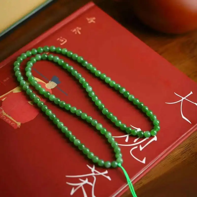 Hetian Jade Necklace Russian Jasper Old Material 6Mm 108 Round Beads Chain Hanging Rope Smooth Full Men And Women