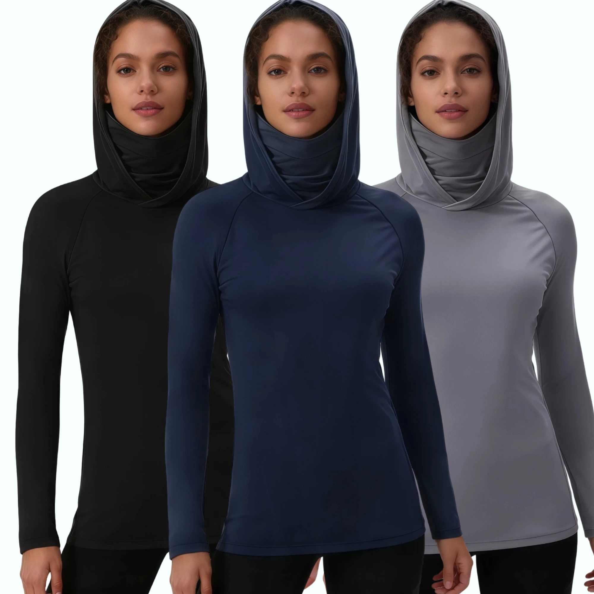 

3 Pack Women's Hooded Neck Gaiter Sun Protection Shirts
