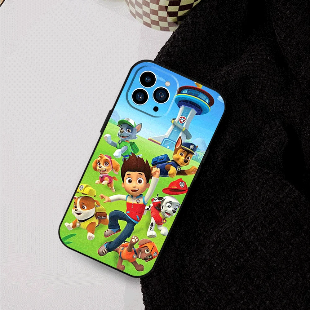 Cartoon Paws P-Patrols Phone Case for iPhone 12 11 13 14 15 16 Max Pro Plus Black Soft Silicone Cover